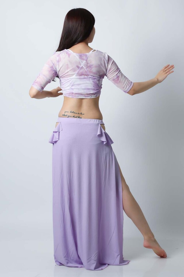 ベリーダンススカート専用ページ ベリーダンスレッスン着CE50プリント柄トップス+単色スカート2点