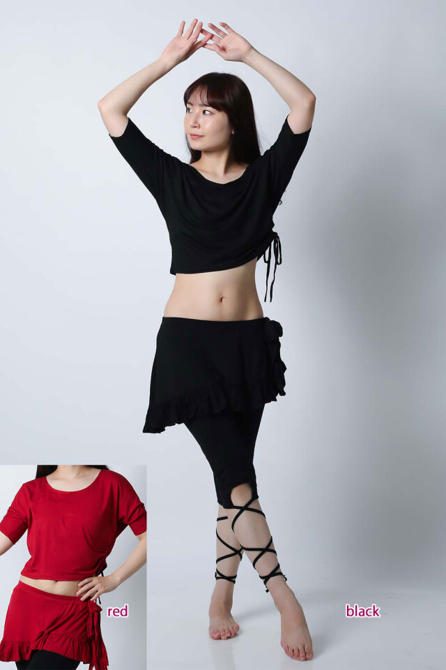 ベリーダンスレッスン着CE51トップス+スカート+インナーショーツ3点セット(2 colors)【ネコポス便送料無料】