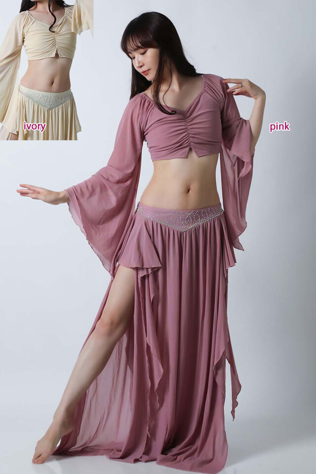 ベリーダンスレッスン着CE54ニュアンスカラー(トップス+スカート2点セット)(2 colors)【宅配便送料無料】