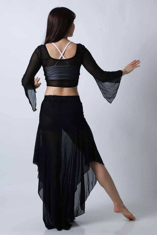 ベリーダンスレッスン着CE55ラメ入り(トップス+スカート2点セット)(S-M