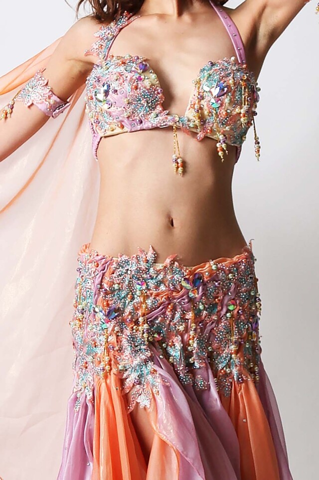 hoydaベリーダンス衣装コスチュームホイダピンクオレンジ｜ドレス  