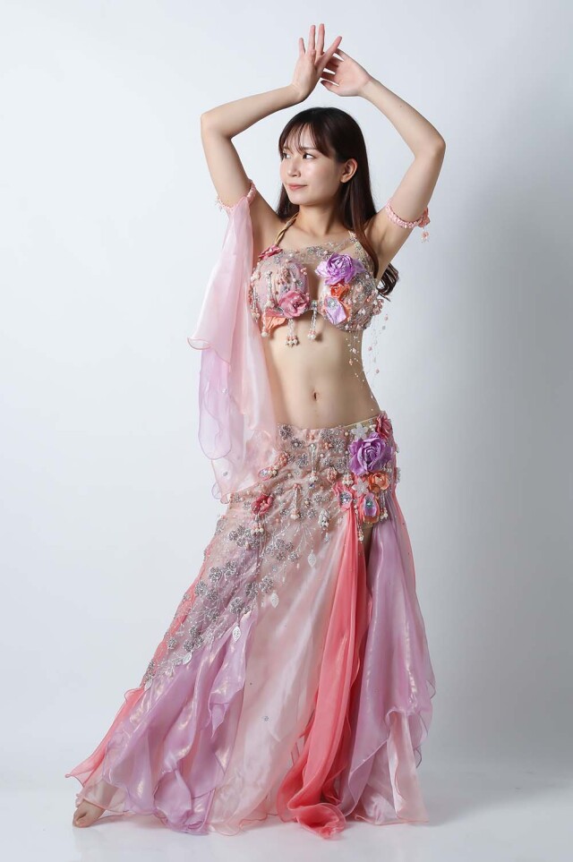 hoydaベリーダンス衣装コスチュームホイダピンクオレンジ｜ドレス  