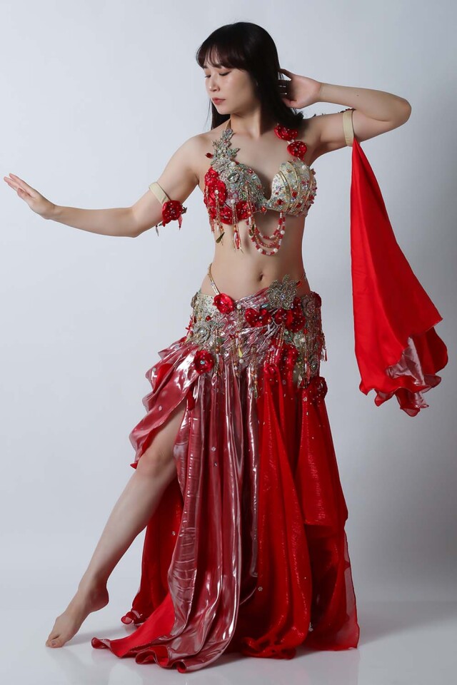 エジプト製HoydaベリーダンスコスチュームCA-COS-A749-1(赤red)【宅配便送料無料】発表会にお勧めです。