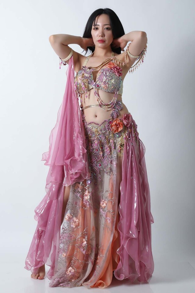 エジプト製HoydaベリーダンスコスチュームCA-COS-A760-1(ピンク)【宅配便送料無料】発表会、イベントにお勧めです。