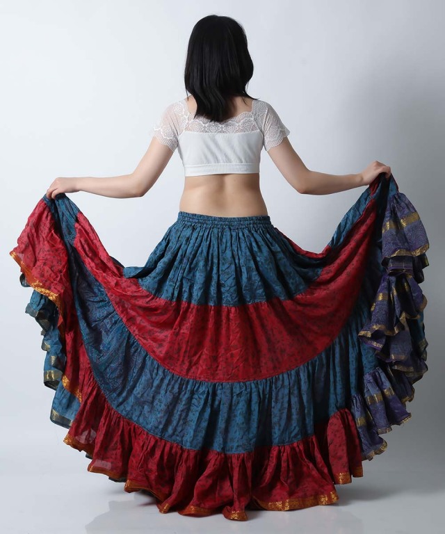 25ヤードスカートD25H-31-Aサリーレース(ブルー、レッド)【宅配便送料無料】ベリーダンス、トライバル、ジプシースカート