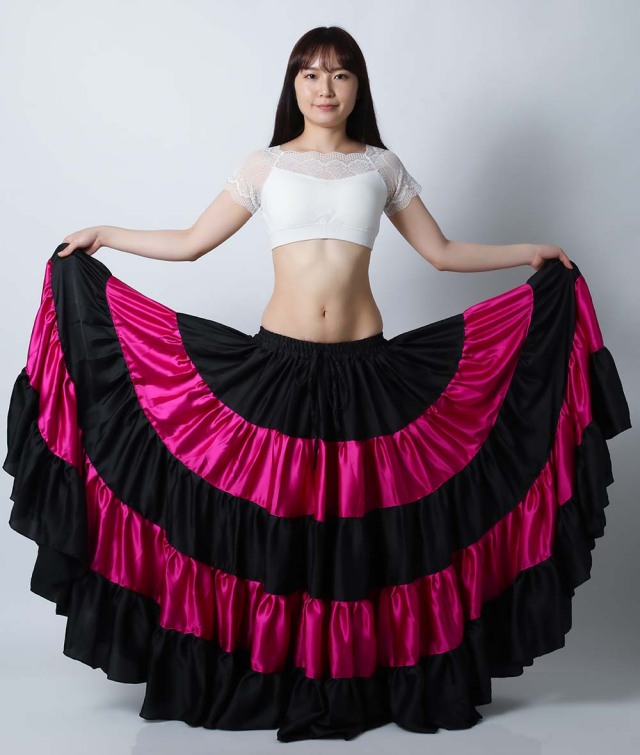 25ヤードスカートD25Lフラメンコフュージョン(黒＆フーシャ)（black ＆ fuchsia)【宅配便送料無料】トライバル、フラメンコフュージョン、スパニッシュフュージョン
