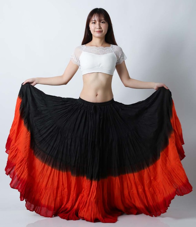 25ヤードスカートD25T-10コットン(黒/オレンジ/赤)（black/orange/red)【宅配便送料無料】ベリーダンス、トライバル、ジプシースカート