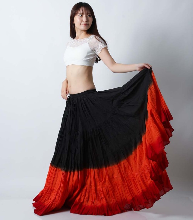 25ヤードスカートD25T-10コットン(黒/オレンジ/赤)(black/orange/red)【宅配便送料無料】ベリーダンス、トライバル、ジプシースカート