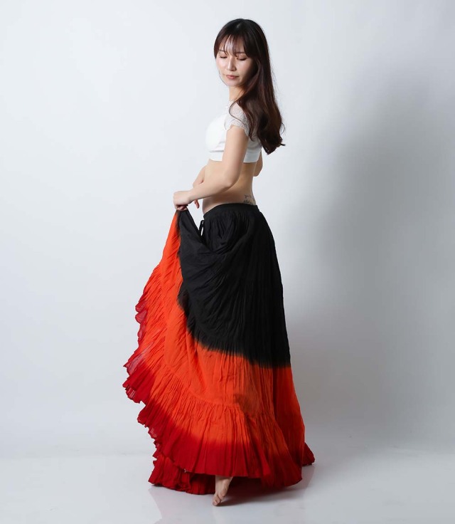 25ヤードスカートD25T-10コットン(黒/オレンジ/赤)(black/orange/red)【宅配便送料無料】ベリーダンス、トライバル、ジプシースカート