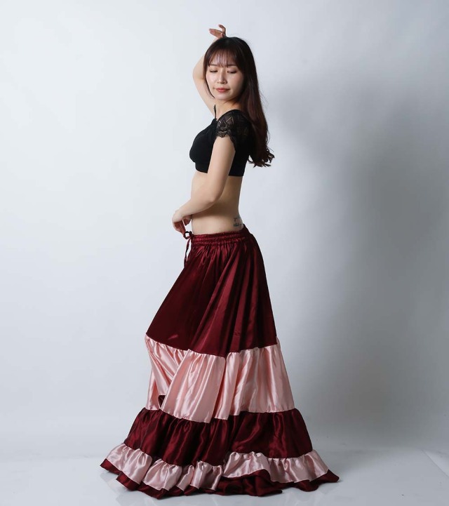25ヤードスカートM1-8サテンゴージャスフリル(ワイン/ピンク)(wine/pink)【宅配便送料無料】トライバル、フラメンコフュージョン、スパニッシュフュージョン