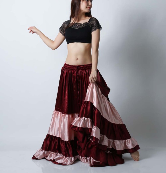 25ヤードスカートM1-8サテンゴージャスフリル(ワイン/ピンク)(wine/pink)【宅配便送料無料】トライバル、フラメンコフュージョン、スパニッシュフュージョン