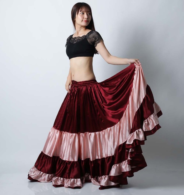 25ヤードスカートM1-8サテンゴージャスフリル(ワイン/ピンク)(wine/pink)【宅配便送料無料】トライバル、フラメンコフュージョン、スパニッシュフュージョン