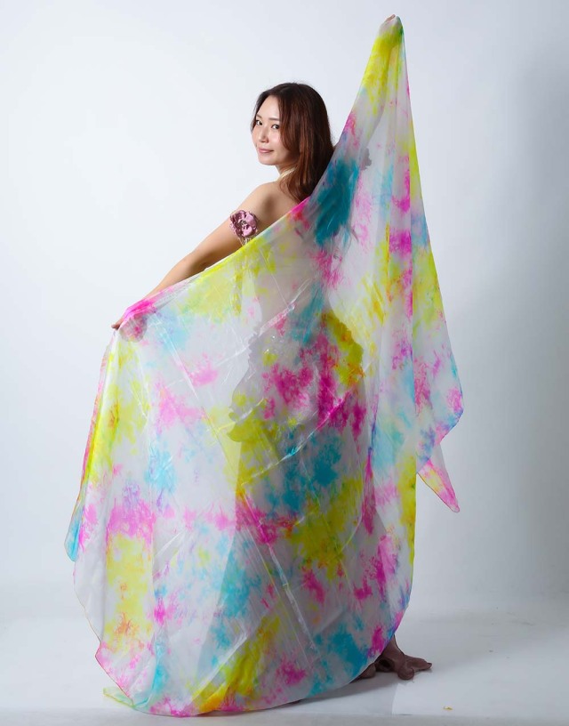 高級シルクベールR26-19サイズ240cm*112cm(タイダイ-イエロー、ピンク、ライトブルー)【ネコポス便送料無料】