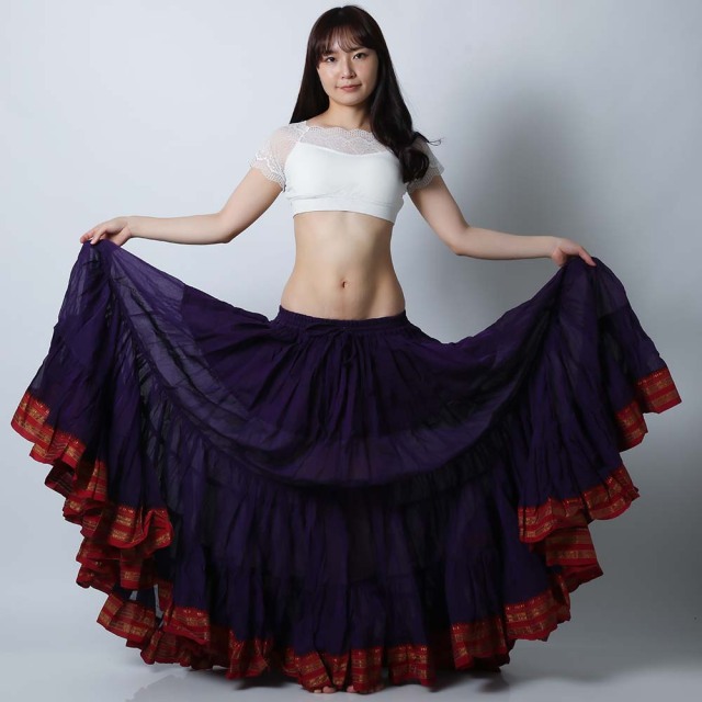 ★夏のセール★ ジプシー　ベリーダンス　紺紫　ロングスカート 新入荷 ベリーダンス 25ヤード パキスタン製 ルレックスコットン