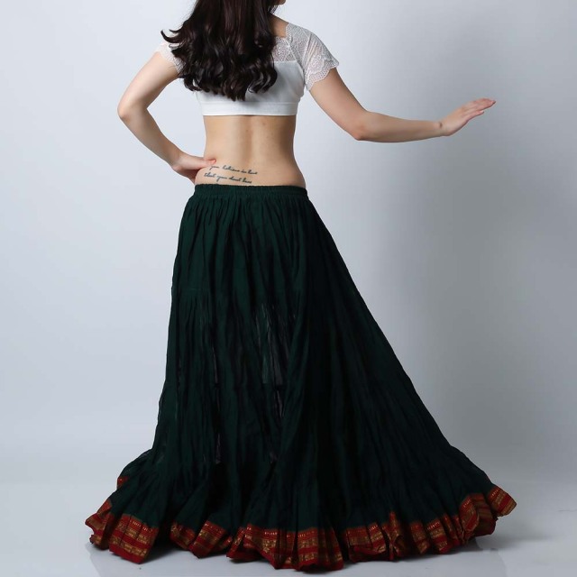 150cmくらいの背の方向け ジプシースカート モスグリーン 25ヤード 25ヤードスカートS25-3コットントリムスカート(ダークグリーン