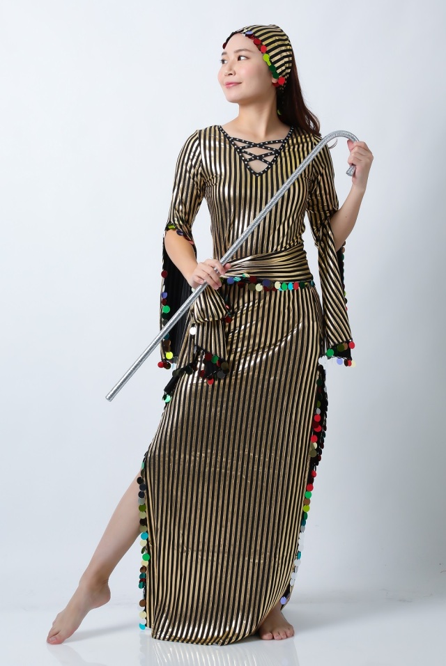 ストライプサイーディドレスSAI53-3(黒*ゴールド)フォークロア衣装【宅配便送料無料】発表会にお勧めです。