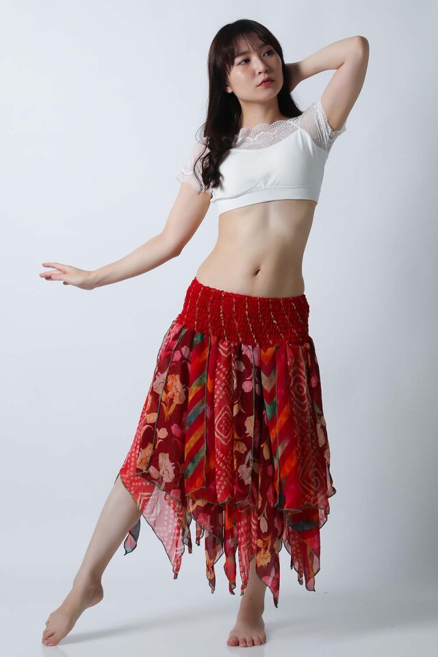 トライバルスカートSK76-10プリント柄【ネコポス便送料無料】発表会、レッスンどちらも使えるベリーダンススカート