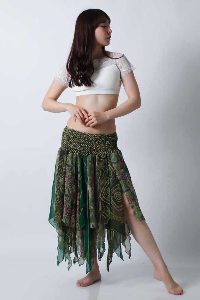 トライバルスカートSK76-3プリント柄【ネコポス便送料無料】発表会、レッスンどちらも使えるベリーダンススカート