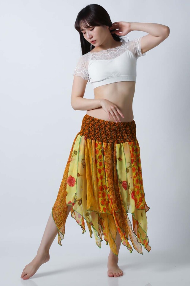 トライバルスカートSK76-6プリント柄【ネコポス便送料無料】発表会、レッスンどちらも使えるベリーダンススカート