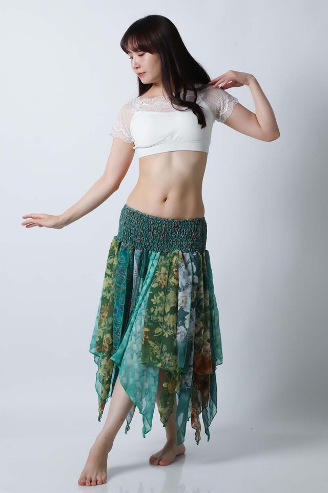 トライバルスカートSK76-7プリント柄【ネコポス便送料無料】発表会、レッスンどちらも使えるベリーダンススカート