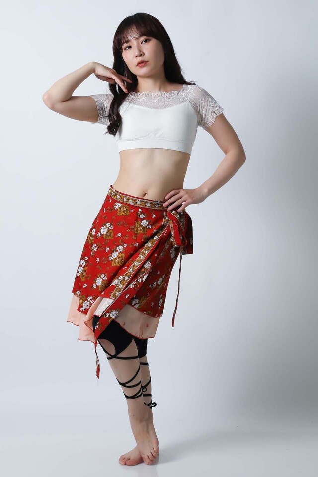 ヴィンテージ巻きスカートSK77-4プリント柄【ネコポス便送料無料】発表会、レッスンどちらも使えるベリーダンススカート