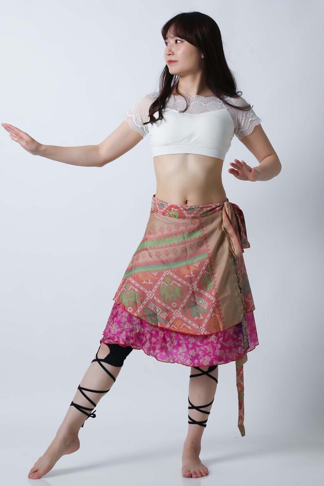 ヴィンテージ巻きスカートSK77-5プリント柄【ネコポス便送料無料】発表会、レッスンどちらも使えるベリーダンススカート