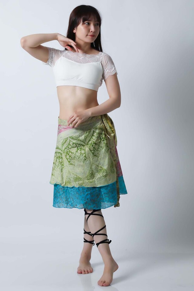 ヴィンテージ巻きスカートSK77-7プリント柄【ネコポス便送料無料】発表会、レッスンどちらも使えるベリーダンススカート