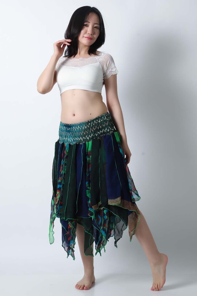 トライバルスカートSK79-3プリント柄【ネコポス便送料無料】発表会、レッスンどちらも使えるベリーダンススカート