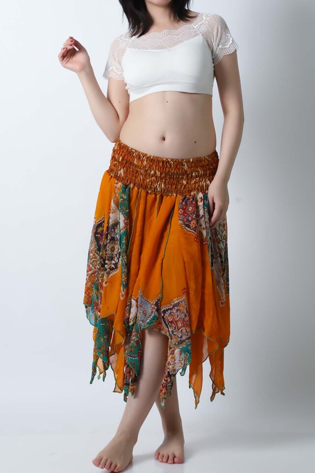 トライバルスカートSK79-6プリント柄【ネコポス便送料無料】発表会、レッスンどちらも使えるベリーダンススカート