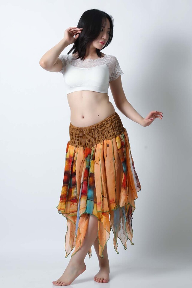 トライバルスカートSK79-8プリント柄【ネコポス便送料無料】発表会、レッスンどちらも使えるベリーダンススカート