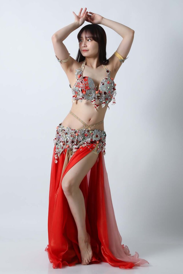 エジプト製【Amr】ベリーダンスコスチュームCF-COS-A354-1(ブラウン、レッド)【宅配便送料無料】発表会、イベントにお勧めです。