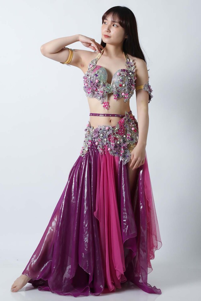 エジプト製【Amr】ベリーダンスコスチュームCF-COS-A366-1(ピンク、パープル)【宅配便送料無料】発表会、イベントにお勧めです。