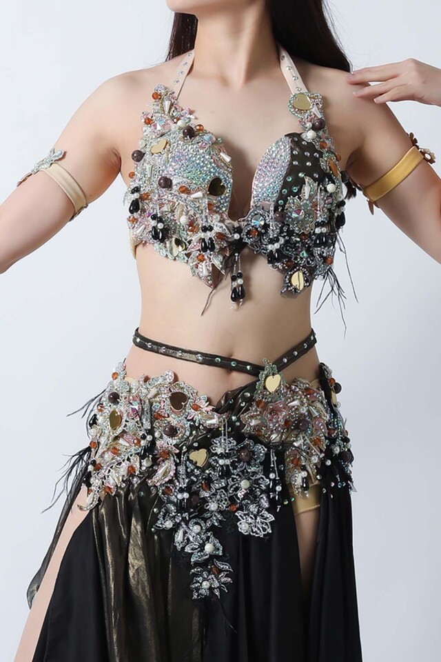 エジプト製【Amr】ベリーダンスコスチュームCF-COS-A369-1(黒ブラック