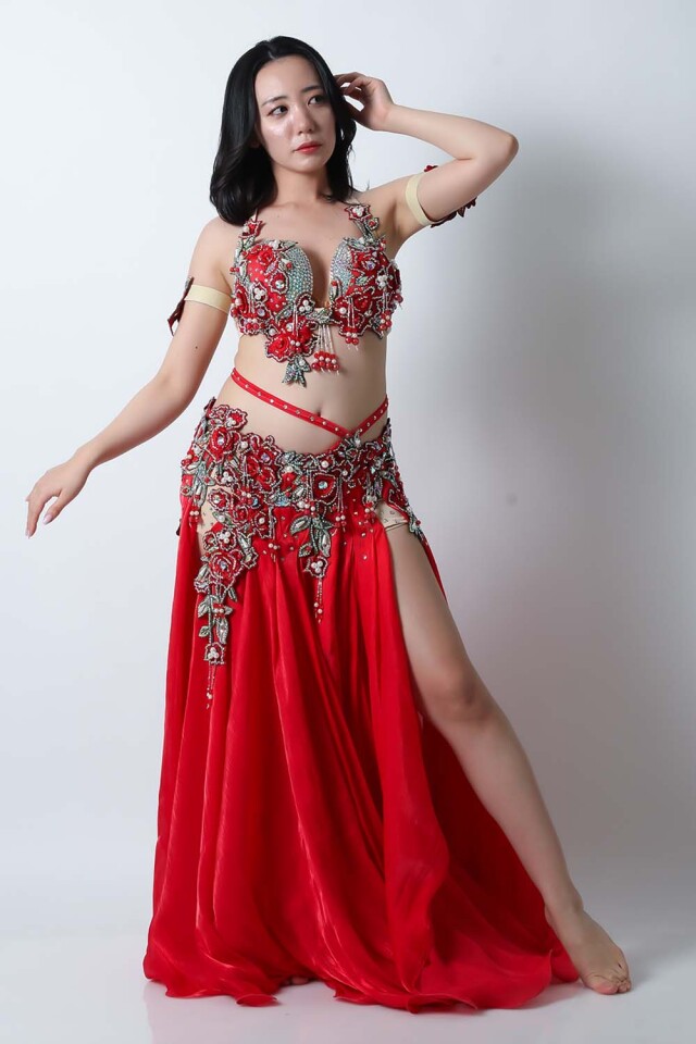 エジプト製【Amr】ベリーダンスコスチュームCF-COS-A370-1(赤red)【宅配便送料無料】発表会、イベントにお勧めです。