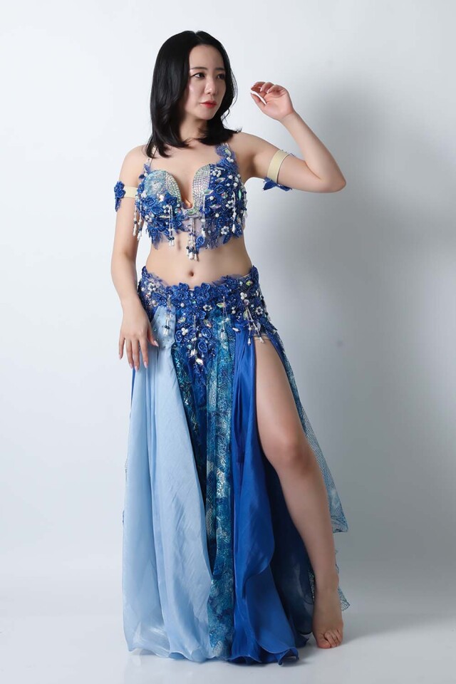 エジプト製【Amr】ベリーダンスコスチュームCF-COS-A371-1(青blue)【宅配便送料無料】発表会、イベントにお勧めです。