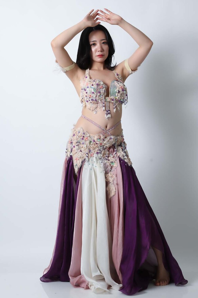 エジプト製【Amr】ベリーダンスコスチュームCF-COS-A372-1(パープル、ホワイト)【宅配便送料無料】発表会、イベントにお勧めです。