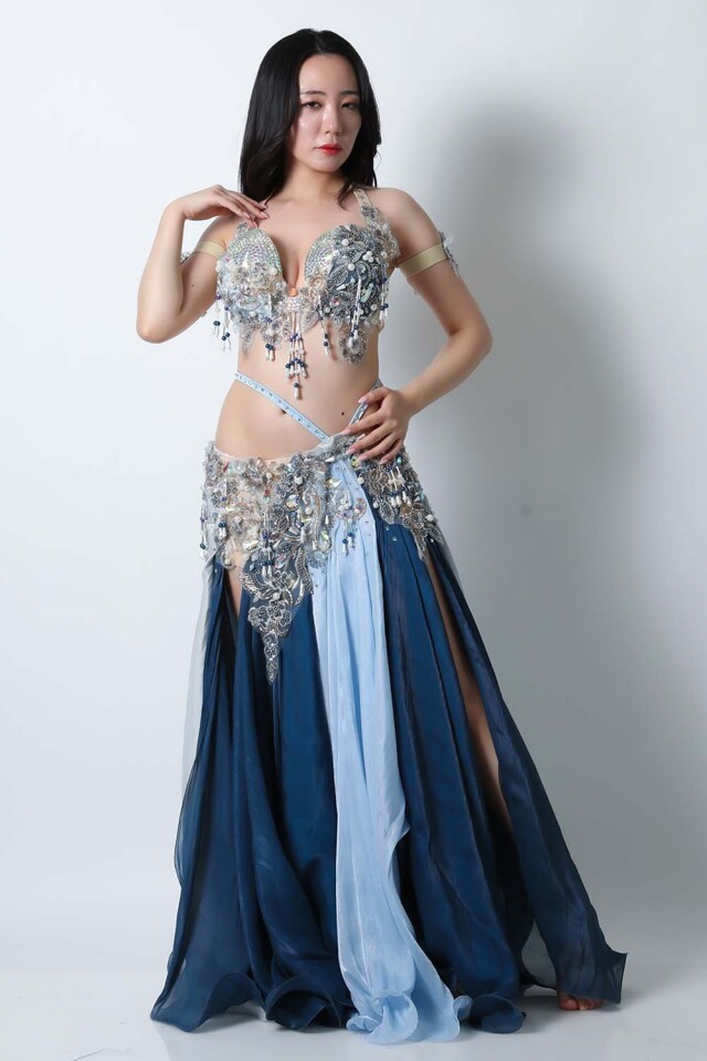 エジプト製【Amr】ベリーダンスコスチュームCF-COS-A380-1(ネイビー)【宅配便送料無料】発表会、イベントにお勧めです。