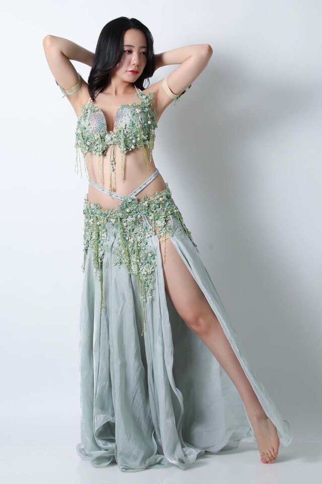 エジプト製【Amr】ベリーダンスコスチュームCF-COS-A385-1(グリーン)【宅配便送料無料】発表会、イベントにお勧めです。