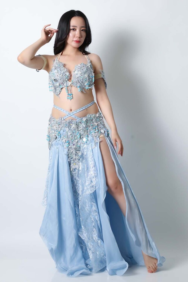 エジプト製【Amr】ベリーダンスコスチュームCF-COS-A387-1(ライトブルー)【宅配便送料無料】発表会、イベントにお勧めです。