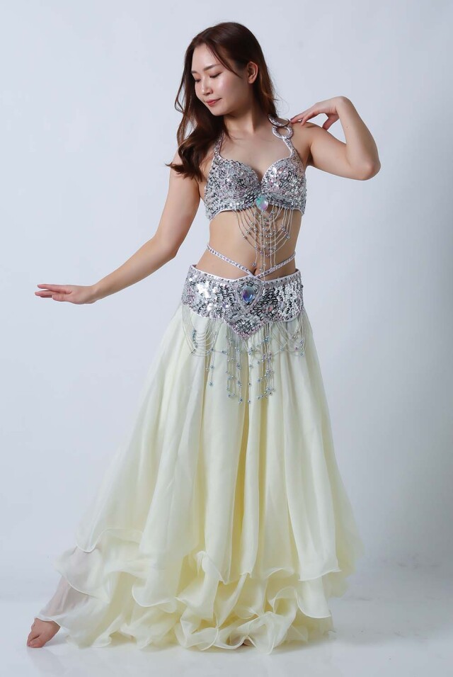 ベリーダンス衣装、発表会コスチュームCH-COS-A1-11-29(シルバー*アイボリー)【宅配便送料無料】