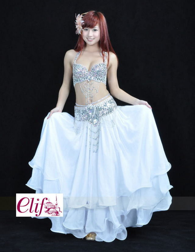 格安ベリーダンス衣装、発表会コスチュームCH-COS-A1-11-10(シルバー*ホワイト）【宅配便送料無料】