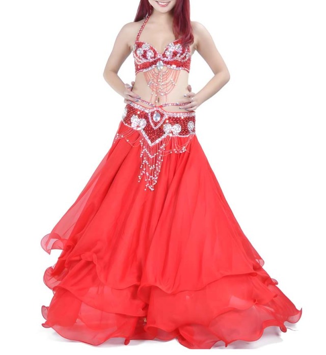 格安ベリーダンス衣装、発表会コスチュームCH-COS-A1-2(赤、レッド）【宅配便送料無料】