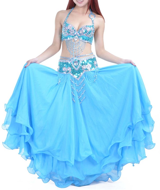 格安ベリーダンス衣装、発表会コスチュームCH-COS-A1-4(水色、ライトブルー）【宅配便送料無料】