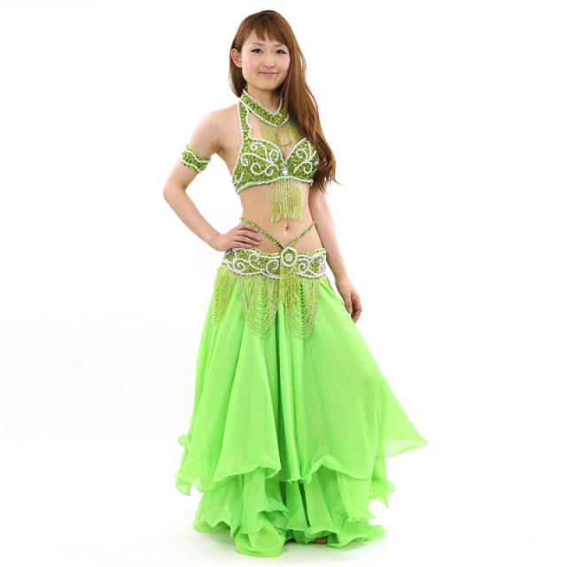 格安ベリーダンスコスチュームCH-COS-A11-41(黄緑ライトグリーン)【宅配便送料無料】発表会、イベントに最適です。