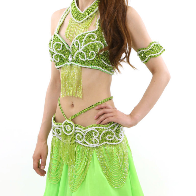 ミントグリーン ベリーダンス コスチューム　一点物　8/17で出品取りやめます ベリーダンス レッスン着 2way セットアップ ミントグリーン