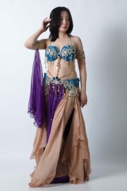 エジプト製HoydaベリーダンスコスチュームCA-COS-A759-1(パープル、ライトブルー)【宅配便送料無料】発表会、イベントにお勧めです。