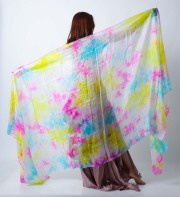 fairycove シルクベール　手染め かろやかコットンシルク＊薄群青色×淡檸檬色＊手染めのストール