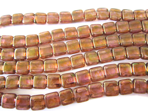 ★２ホール・タイルビーズ　6x6mm （ローズ/ゴールドトパーズ　ラスター）　