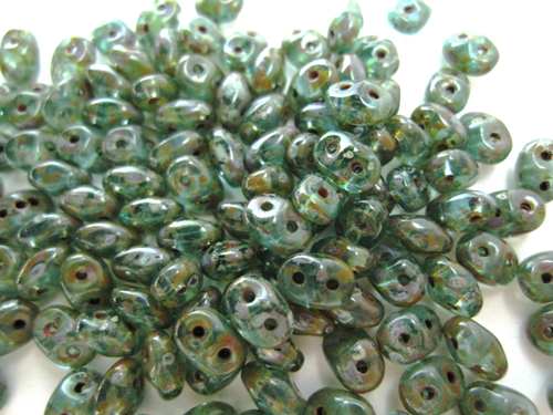 スーパーデュオビーズ　2.5x5mm （ダーク トラバーチン/アクア）