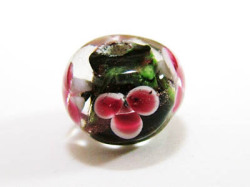 花トンボ玉　平丸9x12mm　蘭　黒 （金入り）